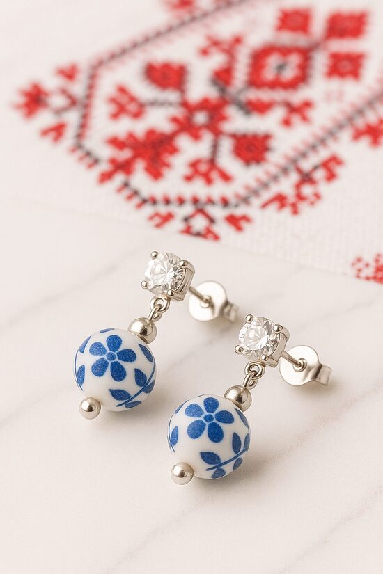 Keramikas pērļu auskari "Ukrainas debesu ziedi"