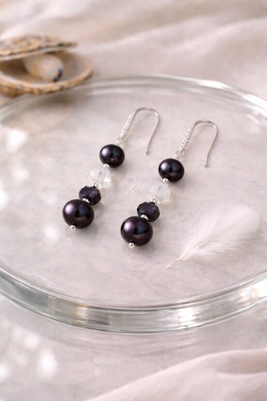 Dabīgo pērļu auskari "Tumšā elegance"