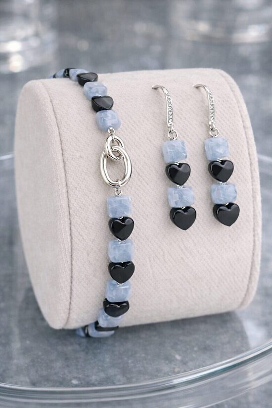 Dabīgo pērļu auskari + rokassprādze "Mākonītis"