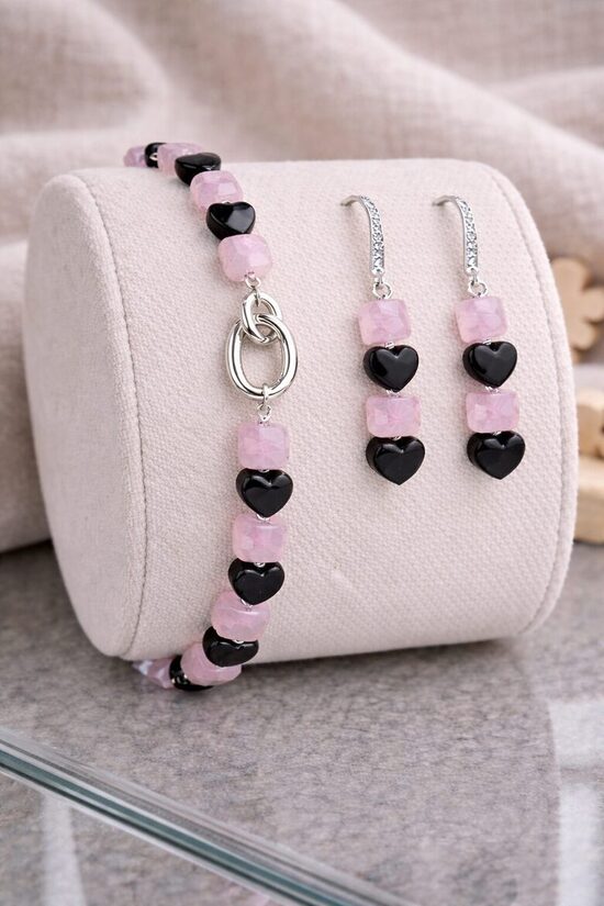 Dabīgo pērļu auskari + rokassprādze "Rozīte"