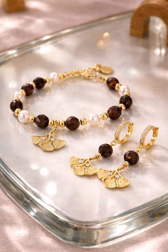 Dabīgo pērļu auskari + rokassprādze