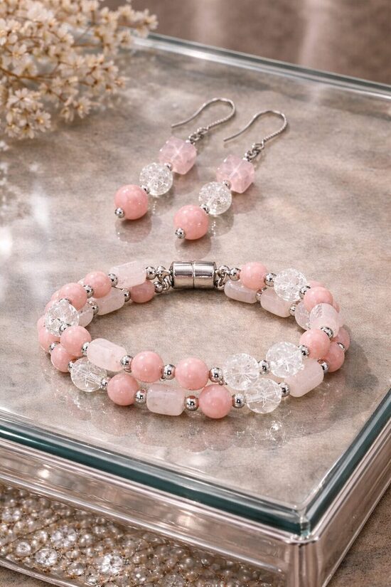 Dabīgo pērļu auskari + rokassprādze "Japāņu dārza rota"