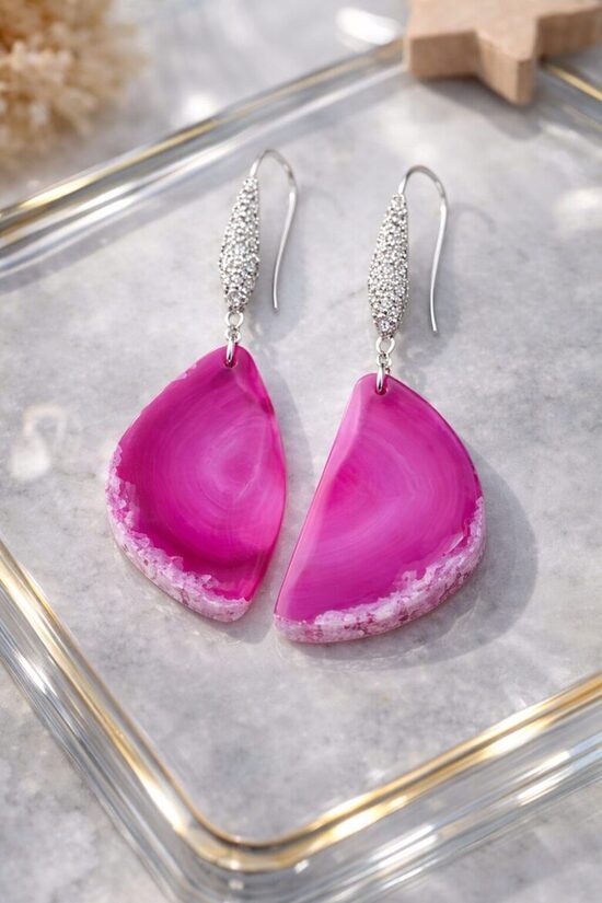 Rozā agāta auskari