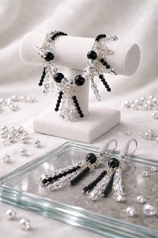 Dabīgo pērļu auskari + rokassprādze